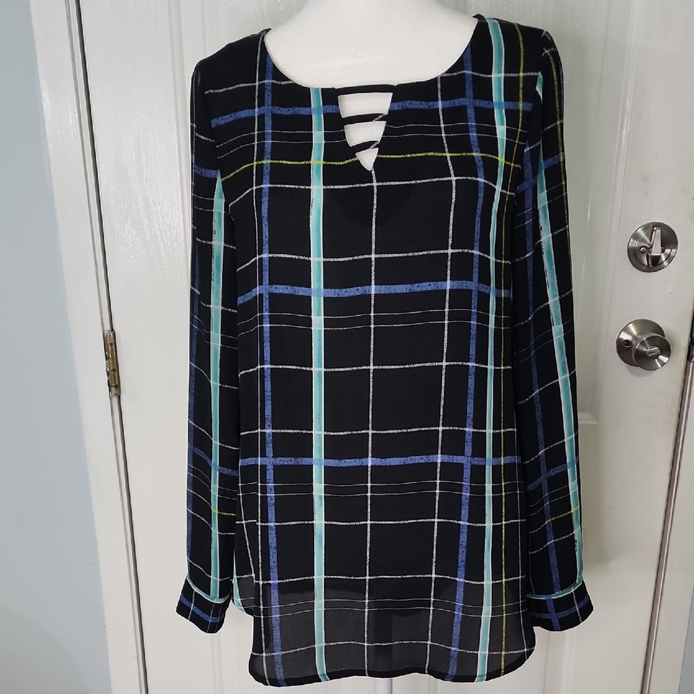 Apt. 9 Black and Blue Checkered Blouse